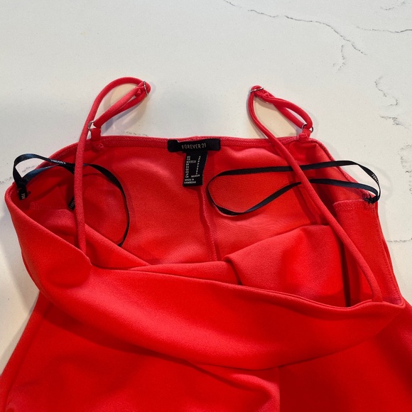 Forever 21 Neon Red-Orange Bodycon Cami Slip Mini Dress with Adjustable Straps - Picture 7 of 11